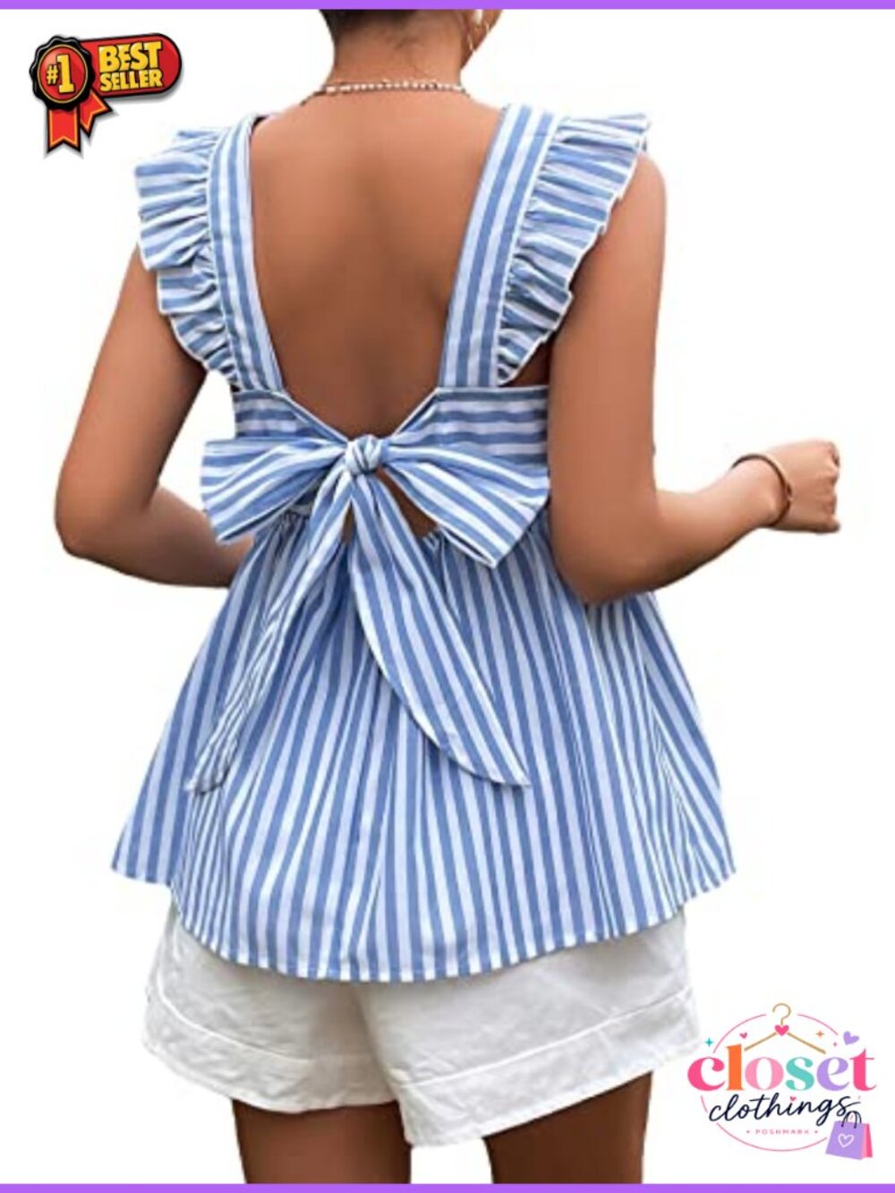 Floerns Maternity Peplum Blouse Tie Back Sleeveless Boat Neck Striped Top